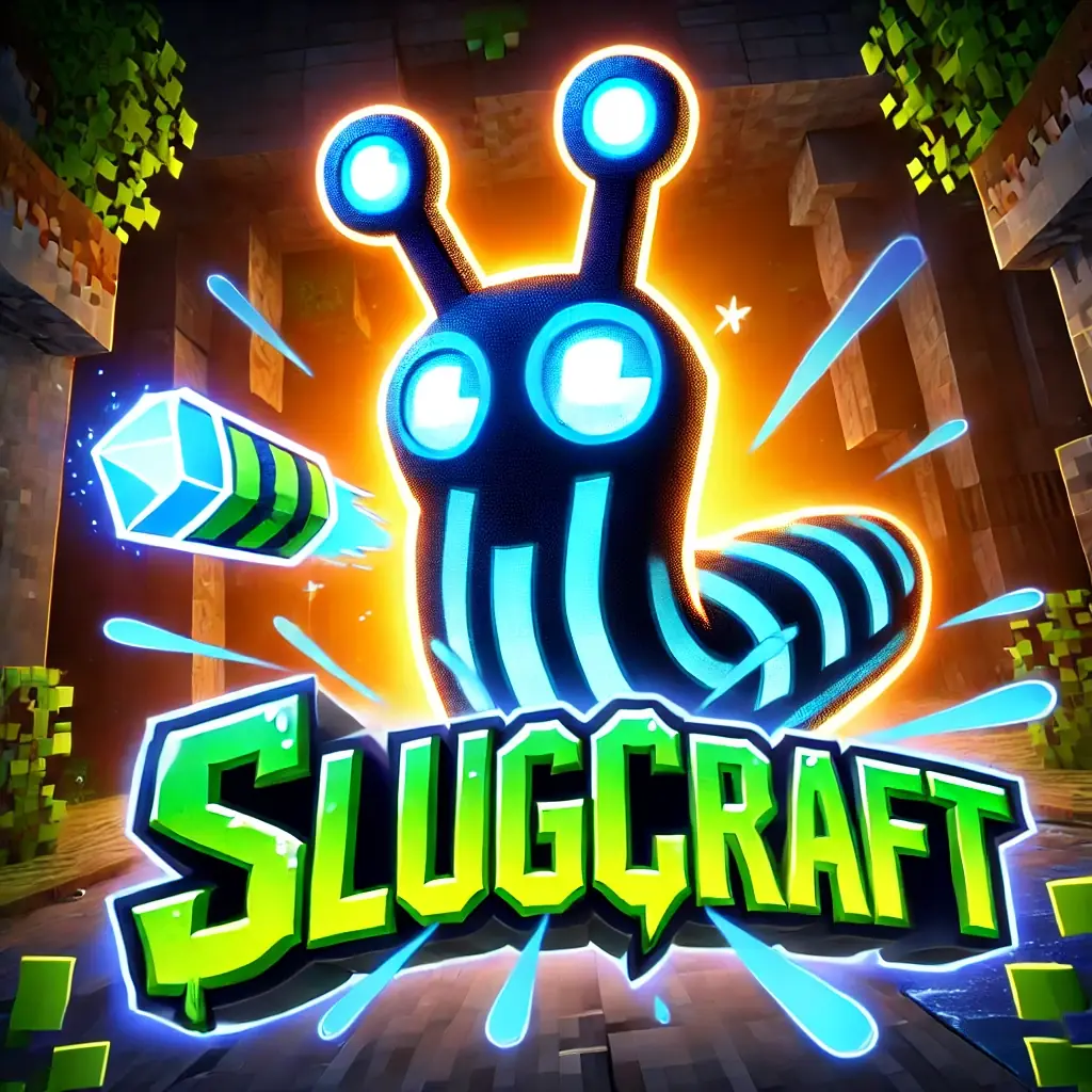 SlugCraft, represented by a glowing blue slug in a Minecraft cavern
